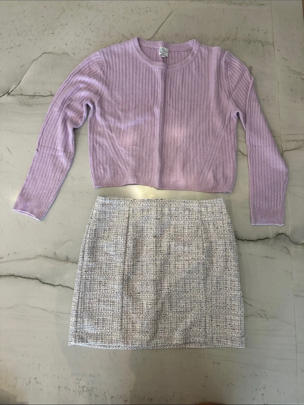 Blue Rain Lilac Tweed Mini Skirt and Knit Sweater Set